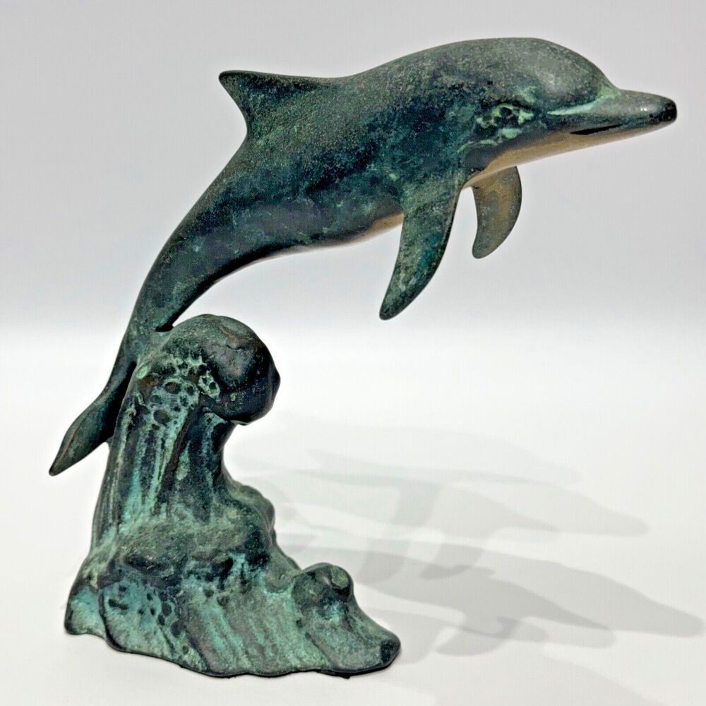 Vintage SPI San Pacific Int'l Bronze Dolphin Statue Sculpture 7.5 Inch Tall (B1)